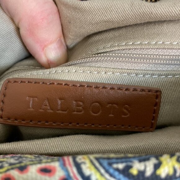 Talbots Paisley Cotton Leather Strap Purse Bag Pockets Pink Blue Spring Office - Picture 4 of 7